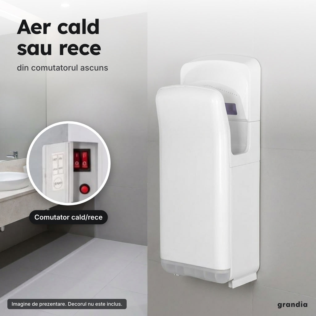 Uscător de mâini cu jet 2.000 W, alb – Aer cald sau rece