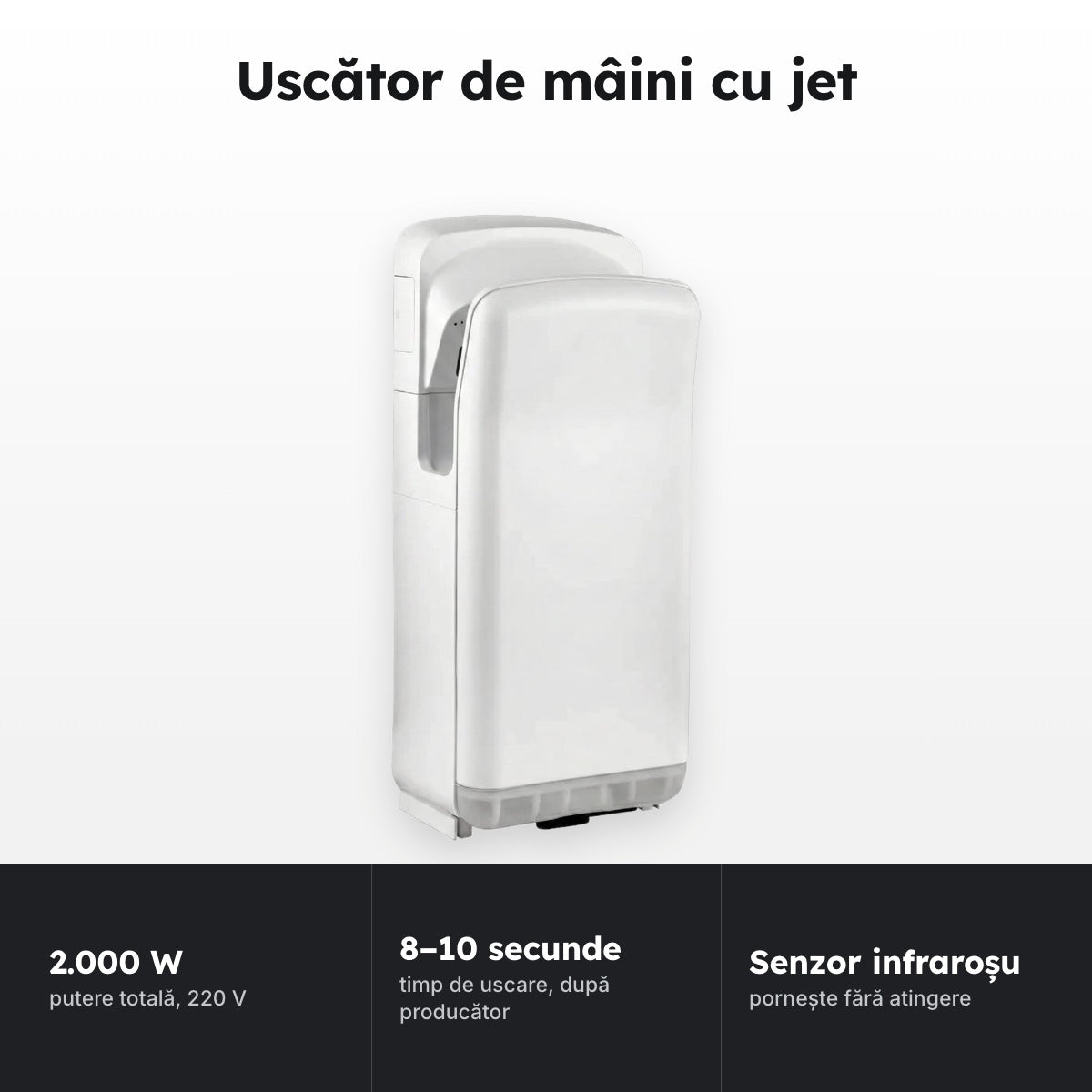 Uscător de mâini cu jet 2.000 W, alb – Uscător de mâini cu jet